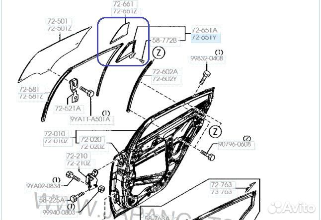 Стекло боковое заднее левое Mazda 6 GH 2007 - 2012
