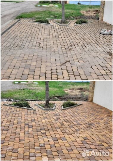 Мойка-чистка, уборка тротуарной плитки