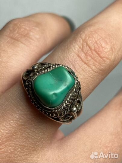 Кольцо Антикварное.Скань.Филигрань.Бирюза