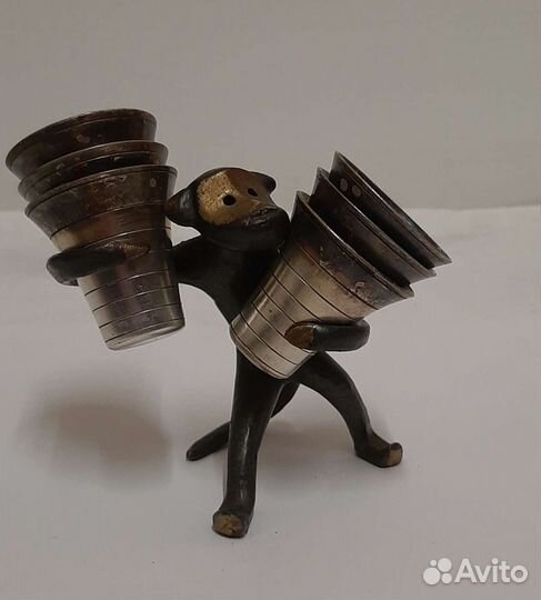 Обезьянка с рюмками СССР, бронза, мельхиор. Винтаж
