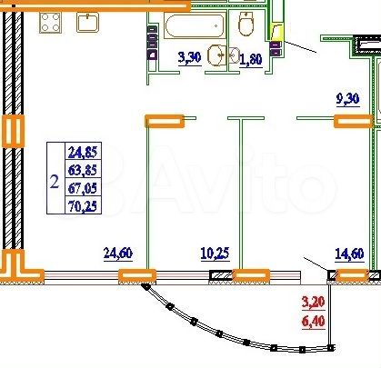 2-к. квартира, 70,1 м², 9/14 эт.