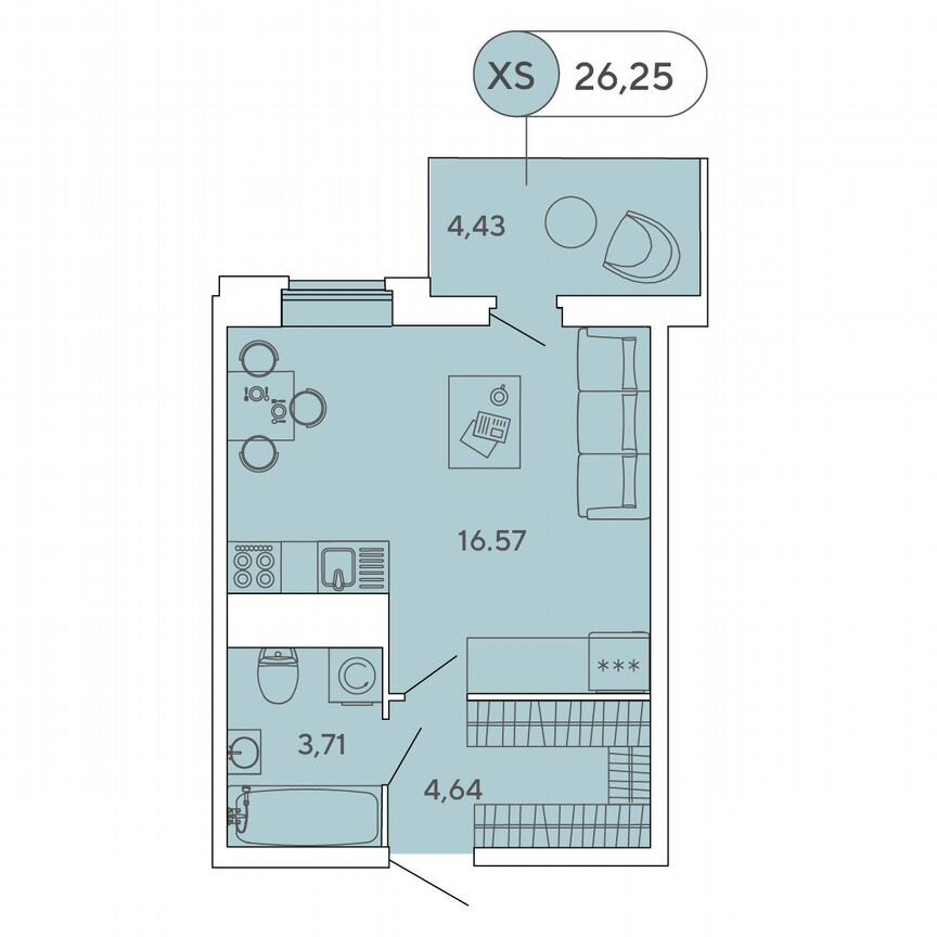 Квартира-студия, 26,3 м², 8/12 эт.