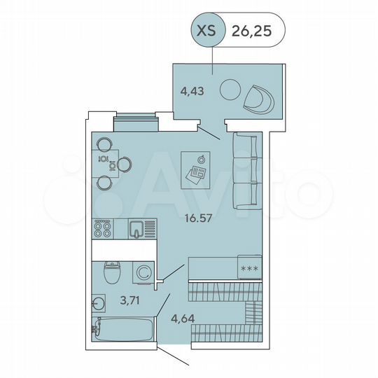 Квартира-студия, 26,3 м², 8/12 эт.