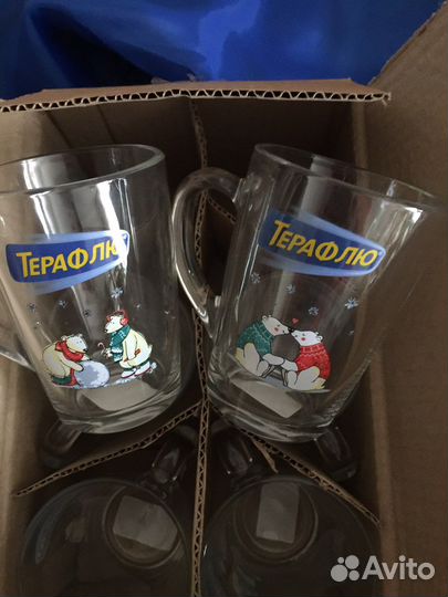 Кружка стекло белые медведи набор 6 шт новый