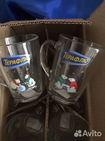 Кружка стекло белые медведи набор 6 шт новый