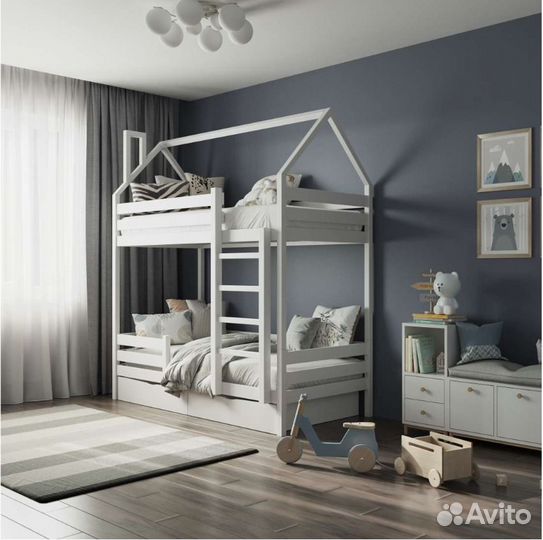 Кровать двухъярусная детская +с лестницей