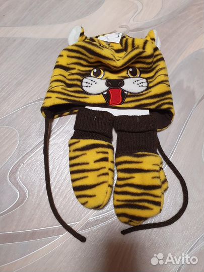 Шапка + варежки, новые, осень, 1-2 года