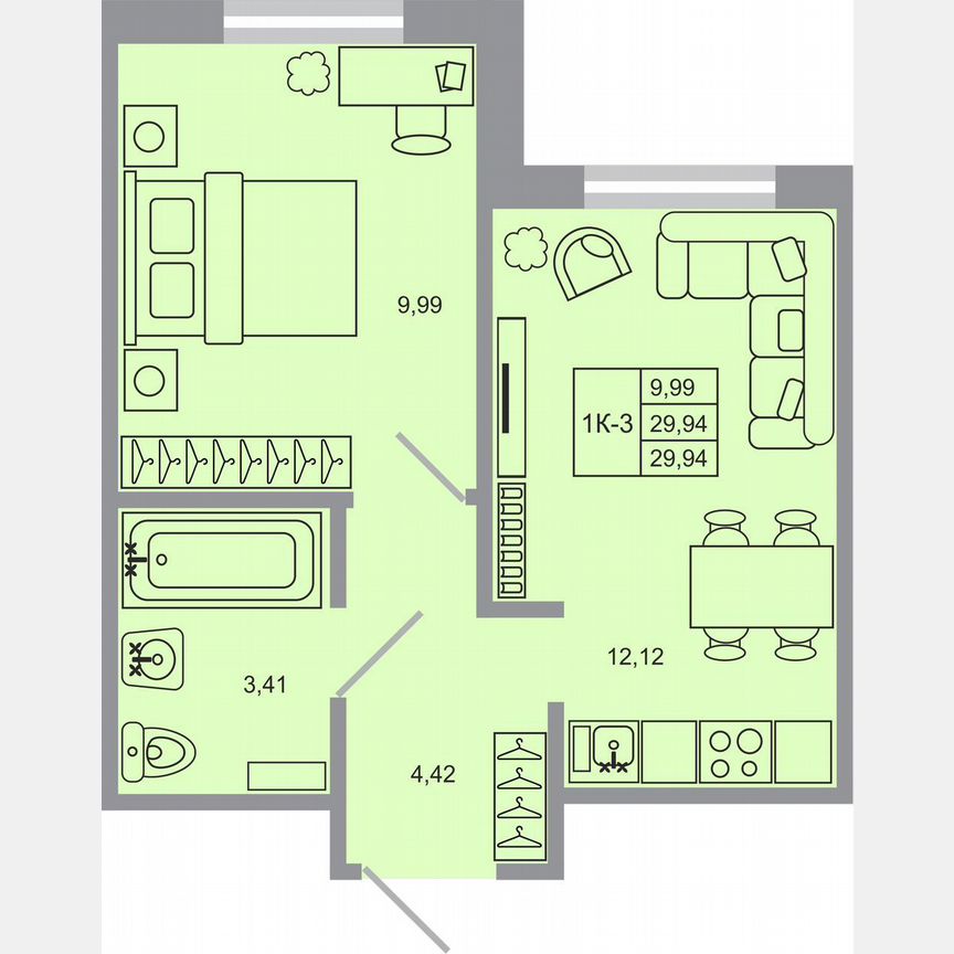 1-к. квартира, 29,9 м², 4/17 эт.