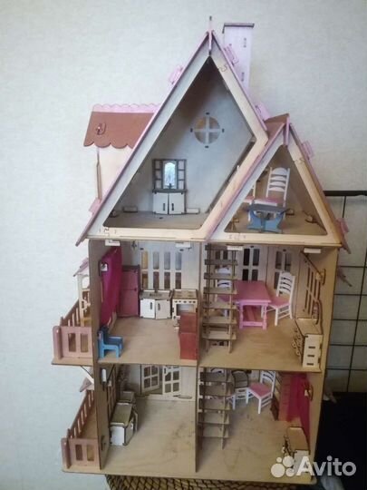 Домик кукольный деревянный пазл с мебелью