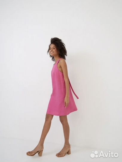 Платье льняное фуксия