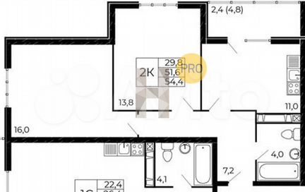 2-к. квартира, 54 м², 14/18 эт.