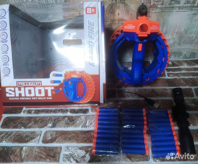 Бластер Nerf с мягкой пулей Нерф мощный +48патроны