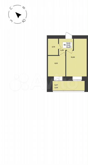 1-к. квартира, 34,9 м², 2/8 эт.