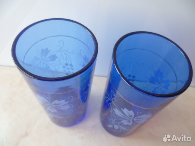 Стакан синее стекло кобальт позолота цена за 2 шт