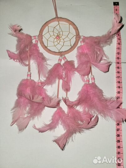 Ловец Снов розовый с перьями чёрн беж красн