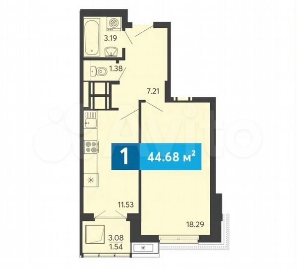 1-к. квартира, 44,7 м², 20/25 эт.