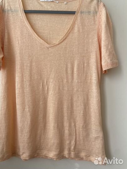 Футболка женская льняная персикового цвета 46-48