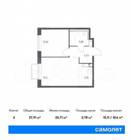 2-к. квартира, 37,9 м², 2/17 эт.