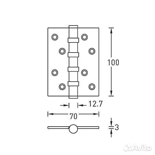 Петля дверая archie A010-C 100*70*3-4BB-1HH, мат никель