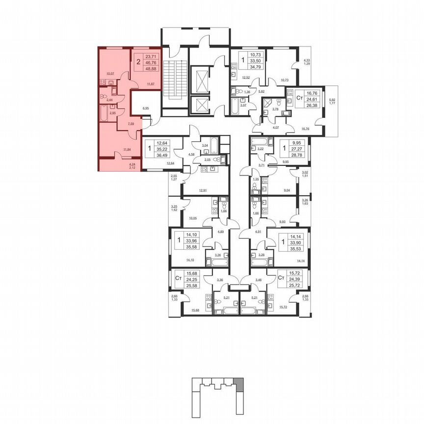 2-к. квартира, 48,9 м², 5/19 эт.