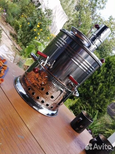 Турецкий самовар на дровах 5 литров, с 2 краниками