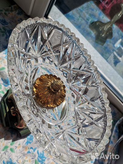 Ваза хрустальная, бронза, малахит