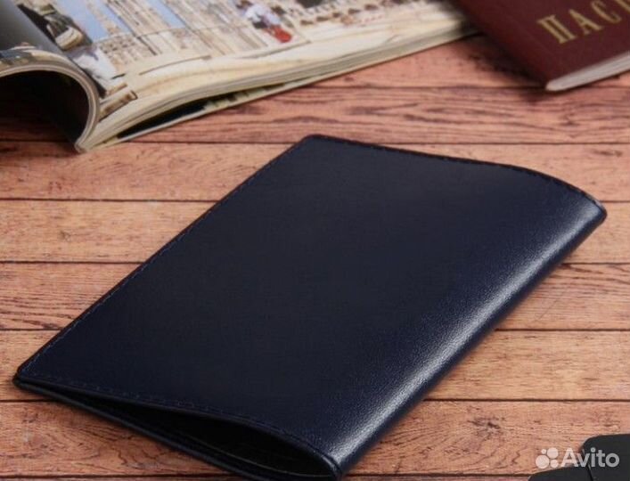 Обложка для паспорта Кошка кожа синий Россия