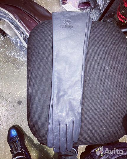 Перчатки длинные кожаные