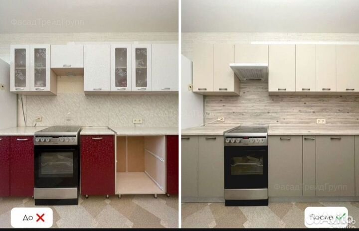 Замена фасадов и столешниц на кухне