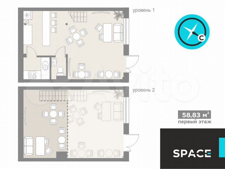 58 м² под кофейню, двухуровневое, отдельный вход