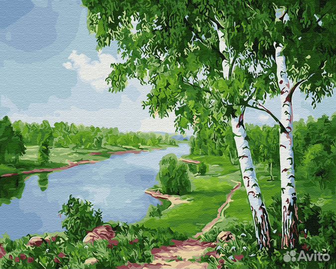 Картины по номерам березки У реки ZX 23109
