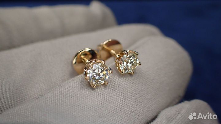 Золотые серьги с бриллиантами мюз Champagne