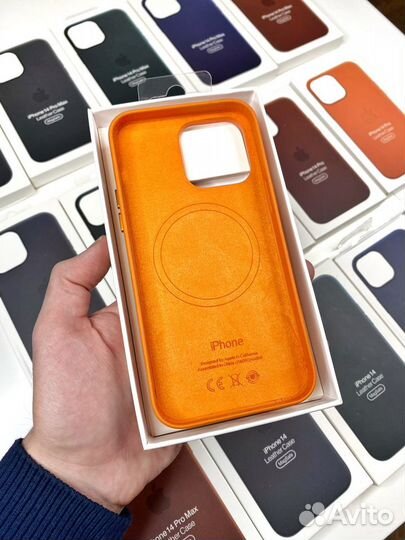 Кожаный чехол на iPhone 14 Pro Max (Копия) Orange