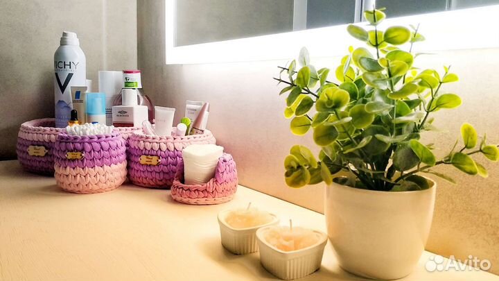 Вязаные трикотажные корзинки на заказ