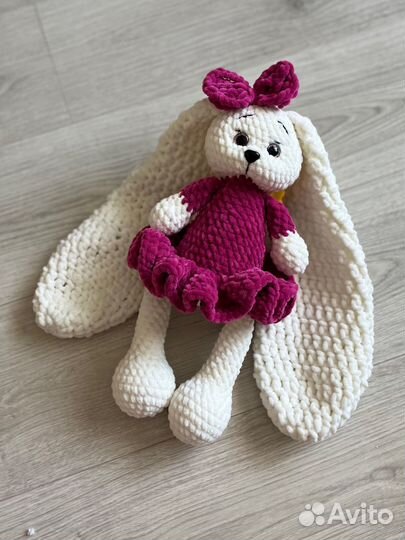 Заяц амигуруми, плюшевый вязаный зайка 35 см