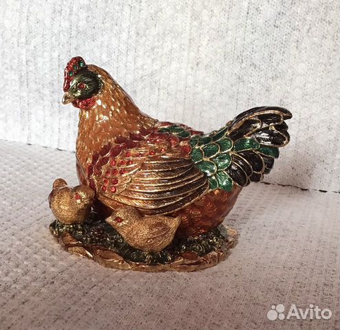 Шкатулка для украшений Курочка с цыплятами металл