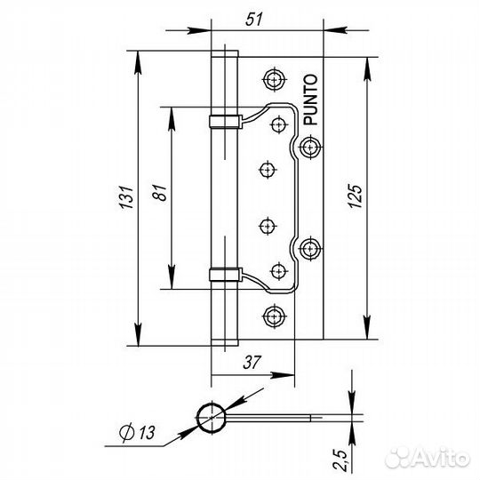 Петля IN5200W SC (200-2B 125x2,5) мат. хром