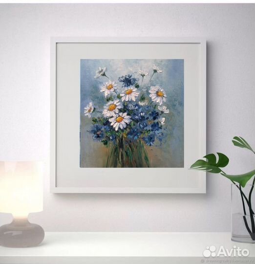 Картина Маслом Цветы Ромашки и Васильки