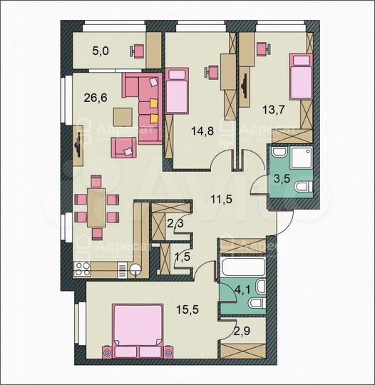 3-к. квартира, 99 м², 1/23 эт.