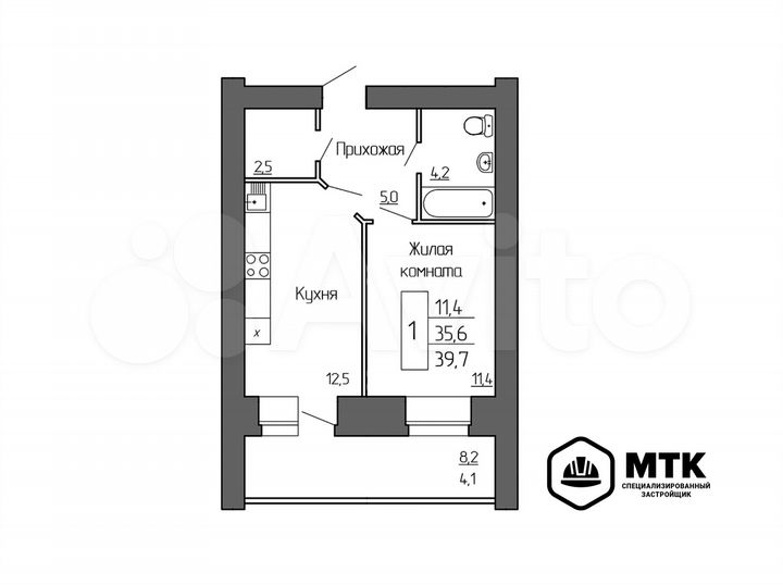 1-к. квартира, 39,7 м², 1/8 эт.