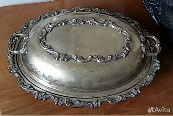 Посуда антикварная: поднос с крышкой для подачи