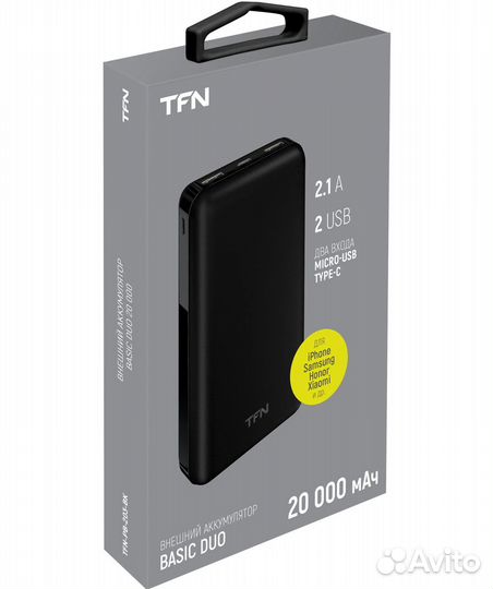 Портативный акб TFN 20000mAh (2*USB, Type-C) 21Вт