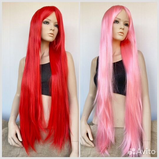 Парик розовый прямой с чёлкой 100 см