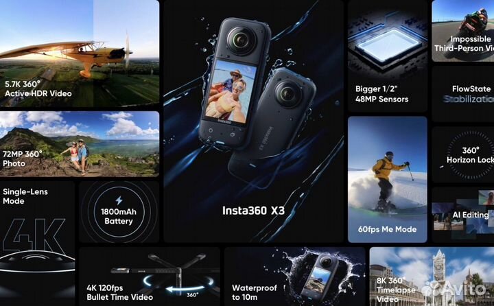 Прокат/аренда экшен камеры insta360 x3