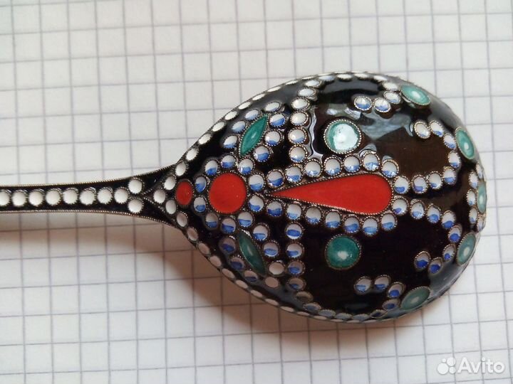 Медовая ложка эмаль серебро 916 пробы
