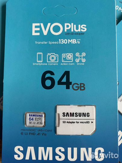 Новая Карта памяти MicroSD Samsung 64 GB EVO plus