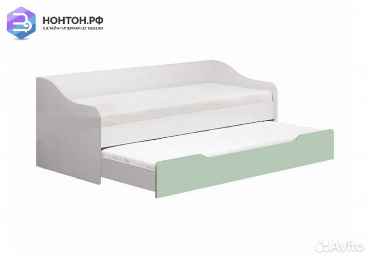 Кровать выдвижная Вега Алфавит белый / мята