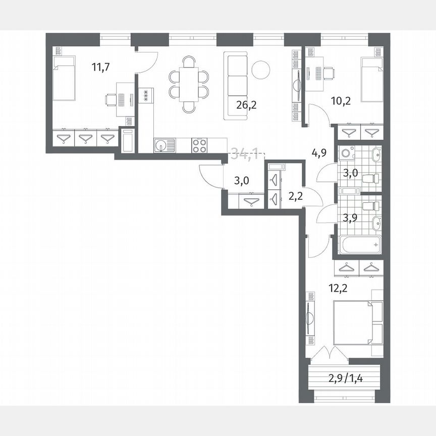 3-к. квартира, 78,8 м², 7/12 эт.