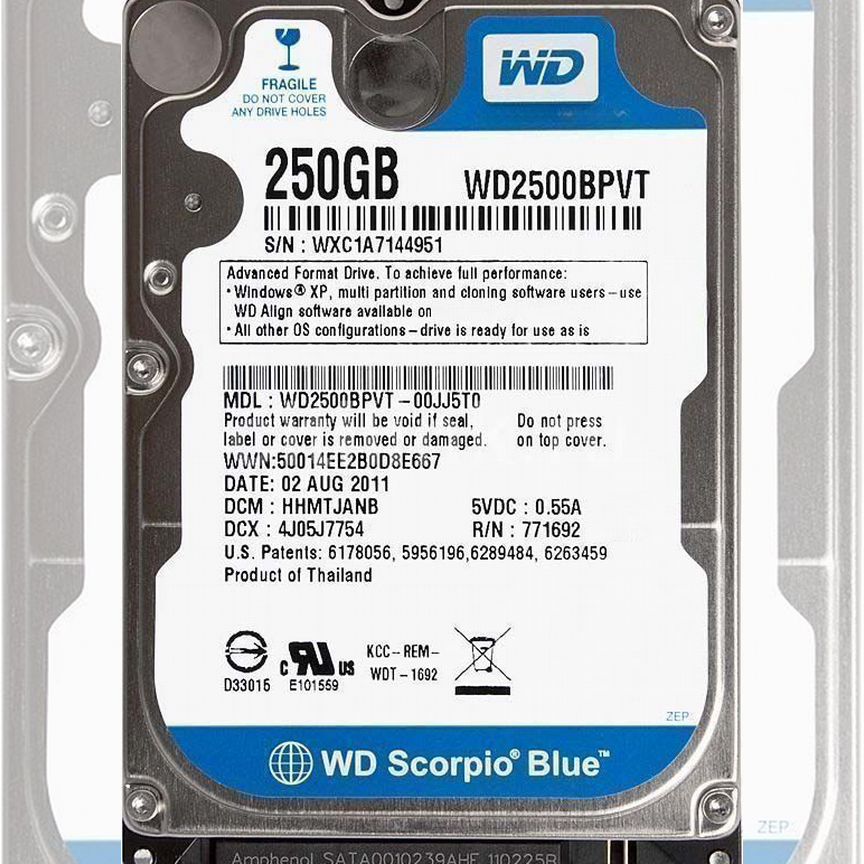 [WD2500BPVT] Жесткий Диск Western Digital 250gb Sata Wd2500bpvt