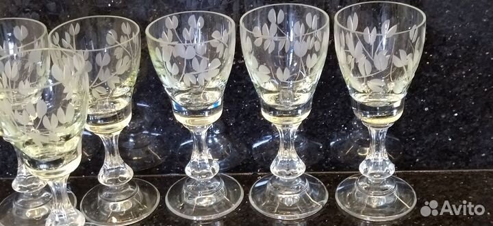 Рюмки. комплект 6шт. хрустальное стекло, нарезка